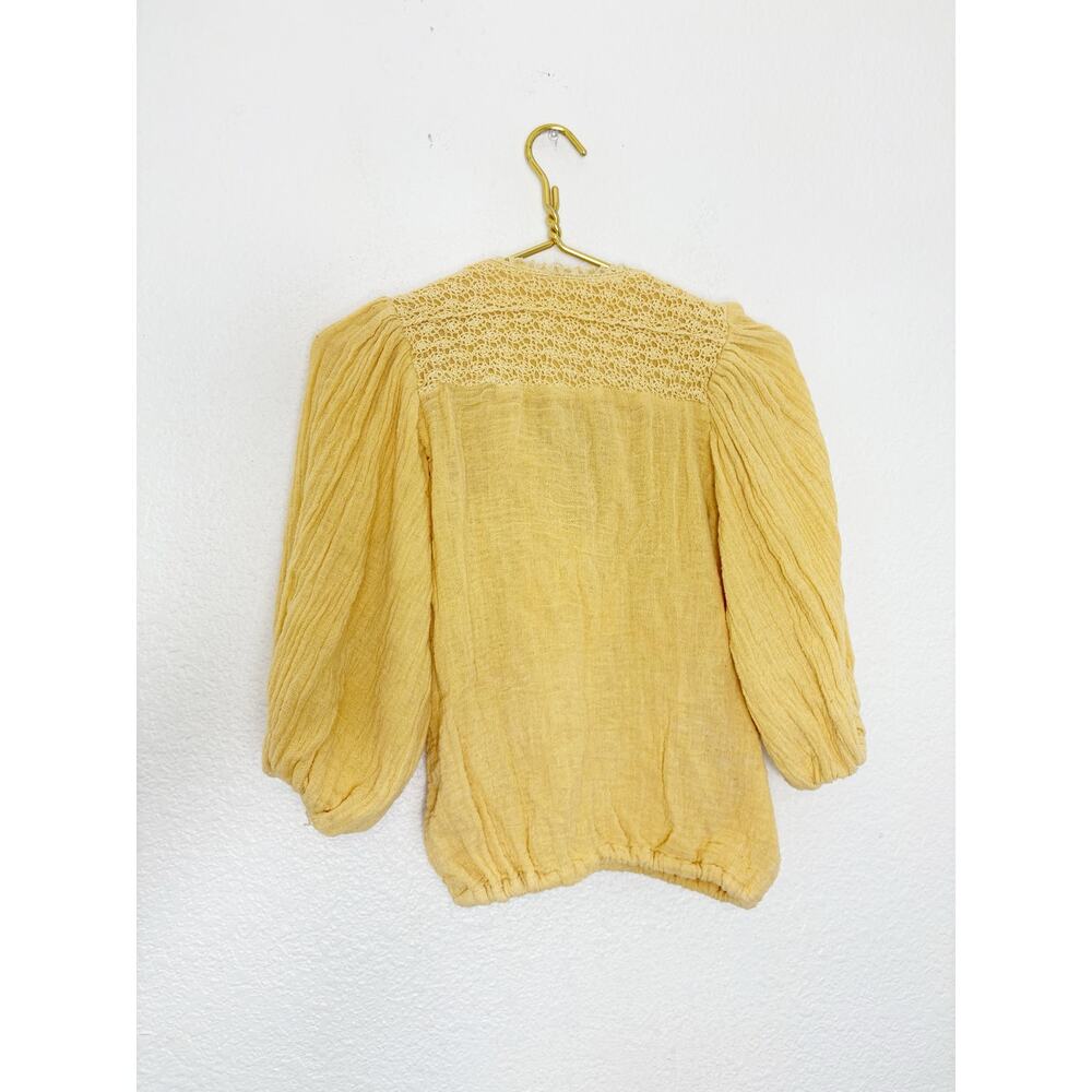 Jen’s Pirate Booty Yellow Tie Front Puff Sleeve Top Size Small Peasant Boho - Picture 10 of 10